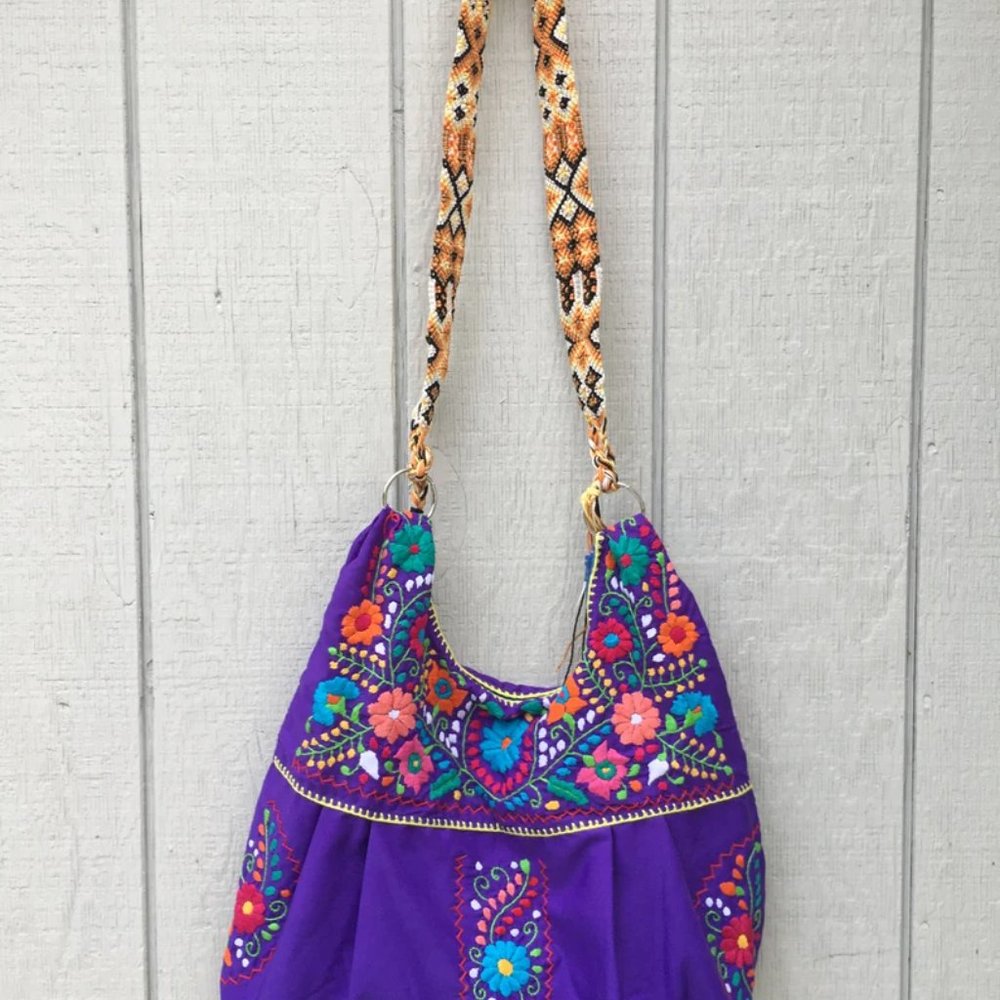 Handmade Floral Embroidered Mexican Satchel Morral Bag - Bolsa Bordada Mexicana